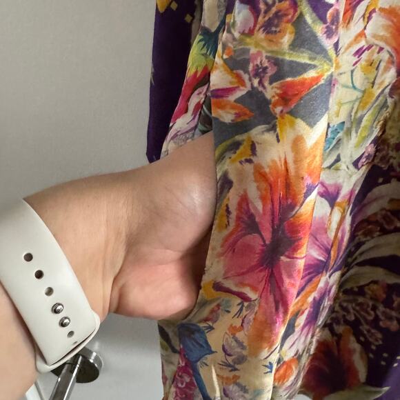 New Johnny Was Weller Topiary Hunter Kimono Purple Floral Reversible Tie Sz S - Picture 10 of 12